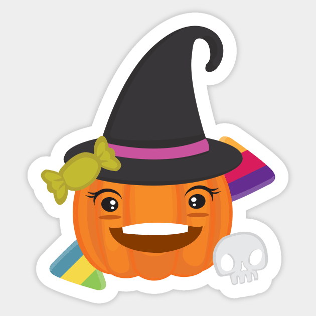 Cute Kawaii Smiling Pumpkin Face for Halloween. Sticker by Uncle Fred Design